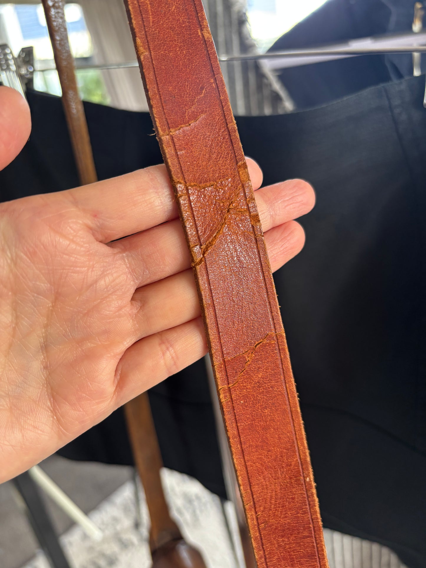 Vintage tooled dark brown leather satchel shoulder bag